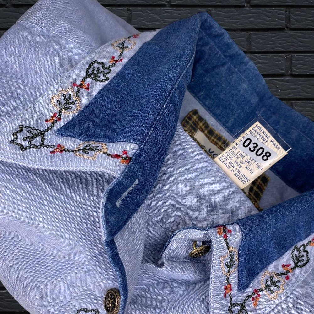 Koret City Blues Large Unisex Lightweight,Denim Relaxed Fit, Collared Long Sleev